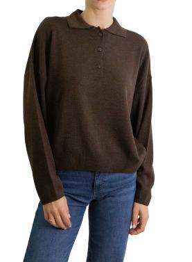 Maglione con bottoni e colletto tinta unita 